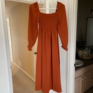 Rust Smocked Boho Midi Dress Size Small